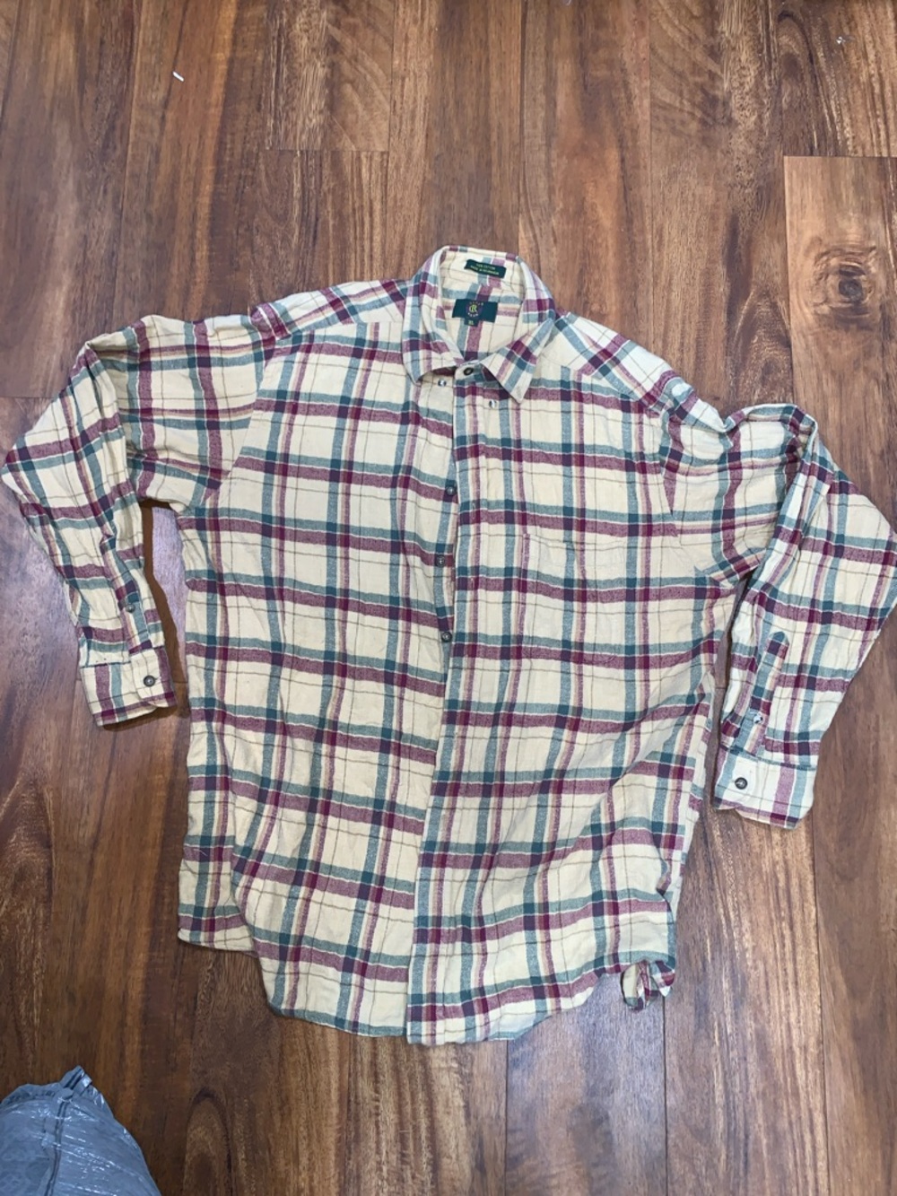Vintage Club Room Cream Plaid Button-Down Shirt with Red & Green Checks XL 131